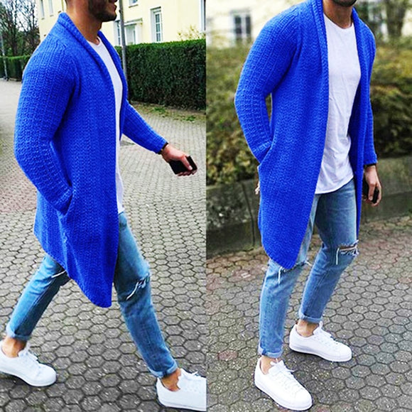Men's Wool Cardigan Warm Thick Pocket Fashion Long Sweaters