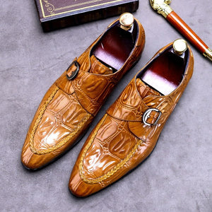 Fashion Pointed Toe Alligator Pattern Cow Leather Office Shoes