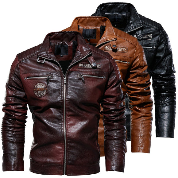 Mens Leather Winter Fleece Jacket
