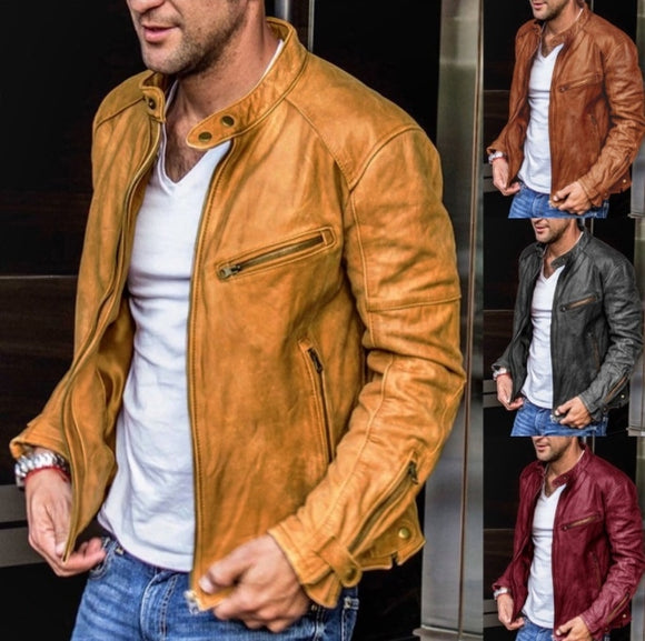 Mens Leather Jackets Casual Motorcycle Jacket