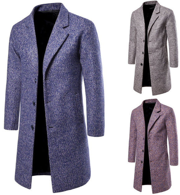 Mid-length Korean Style Slim-fit Lapel Woolen Coat