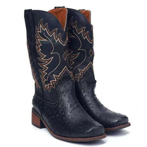 New Style Round Toe Embroidered Mid-tube Boots