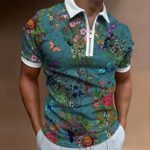New Summer Floral Men Streetwear Polo Shirt