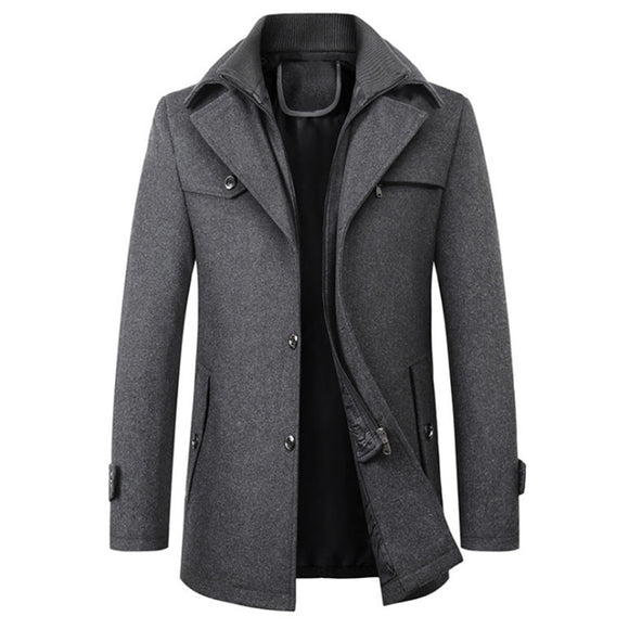 Men Wool Blends Slim Fit Thick Woolen Overcoat