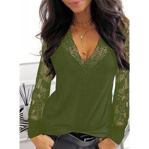 New Women Clothing Lace Lace V-neck Top