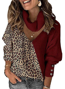 New Women Elegant Leopard Patchwork Sweaters