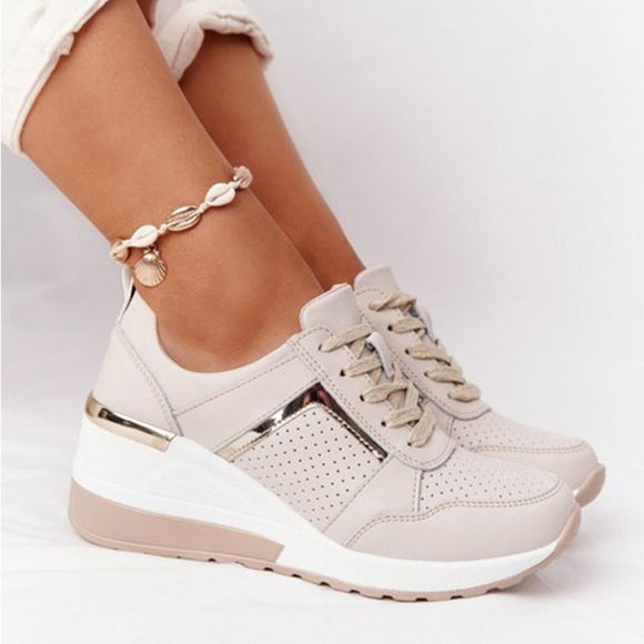 New Women Lace-Up Wedge Sports Shoes
