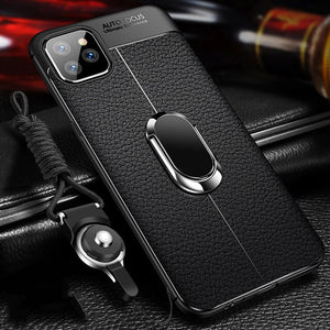 Luxury Leather Magnetic Ring Bracket Back Cover For iPhone