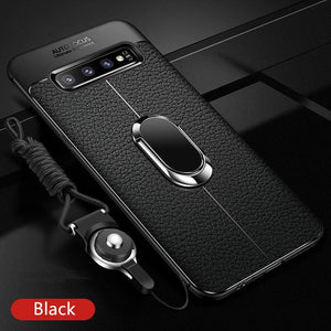 Phone Accessories - Magnetic Ring PU Leather Soft Silicone TPU Holder Cover For Samsung S10 10 Plus SE