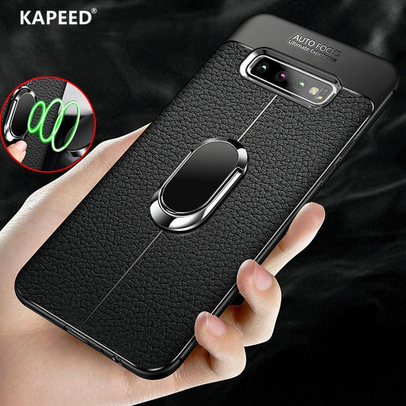 Phone Accessories - Magnetic Ring PU Leather Soft Silicone TPU Holder Cover For Samsung S10 10 Plus SE