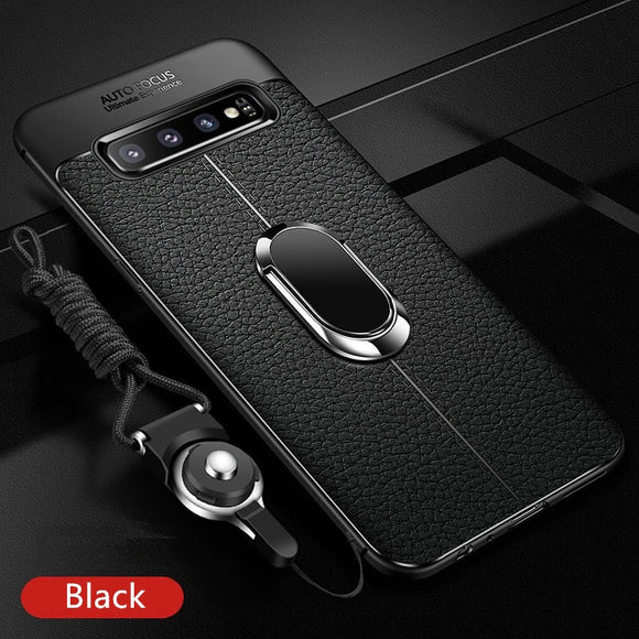 Phone Case - Magnetic Ring PU Leather Soft Silicone TPU Holder Cover For Samsung S10 10 Plus SE。old1