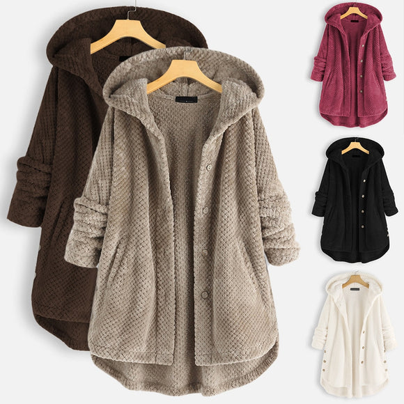 Plus Size Women's Winter Hooded Double-sided Fleece Sweater