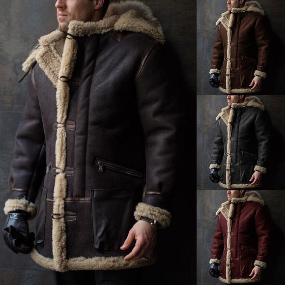 Pure Color Fur One-piece Hooded Single-breasted Coat