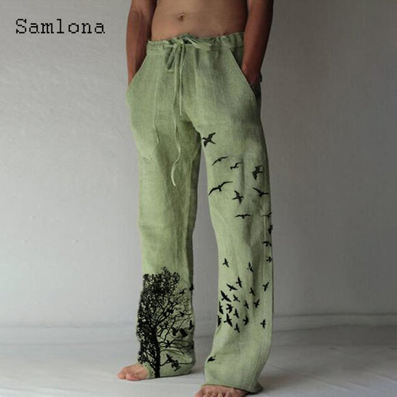 Men's Pocket Design Linen Pants Drawstring Loose Trouser