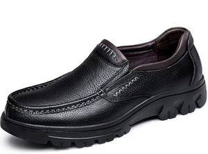 Men Genuine Leather Slip On Solid Shoes Flats