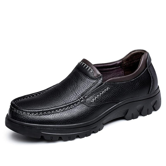 Men Genuine Leather Slip On Solid Shoes Flats