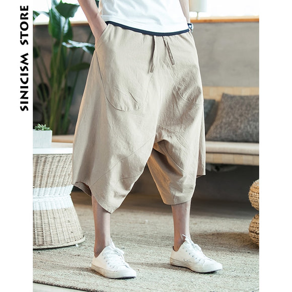 Summer Baggy Pure Cotton Men's Wild Crotch Harem Pants
