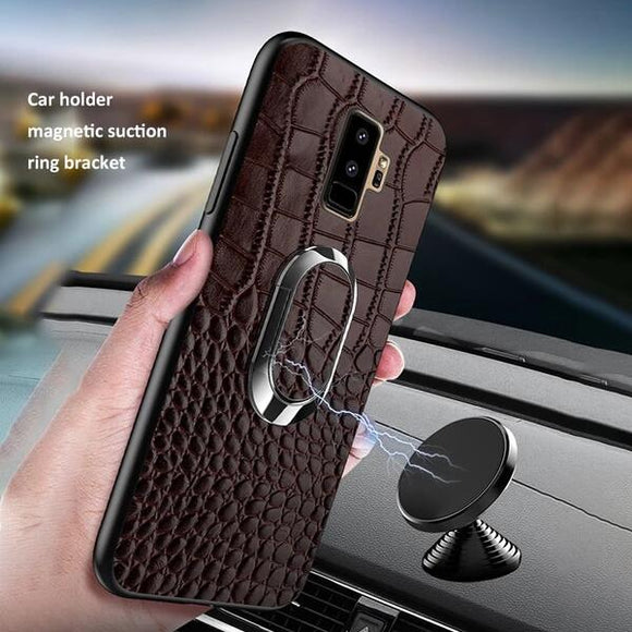 Case & Strap - Luxury Crocodile Leather Car Magnetic Case for Samsung Galaxy note 10 plus S9 S8 Note 9 8