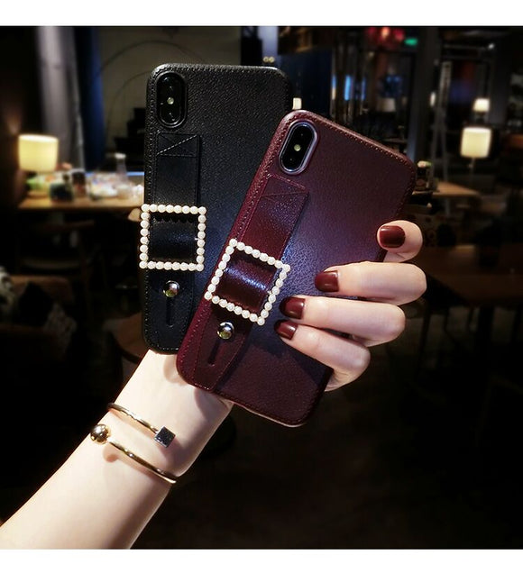 3D Luxury Pearl Ring Leather Case for iPhone X XR XS Max