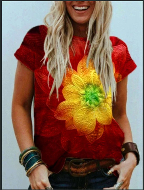 Summer 3D Floral Print Women T Shirt