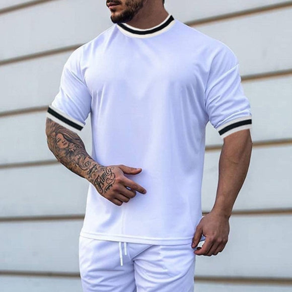 Summer Men New Solid Color Round Neck Top Shorts