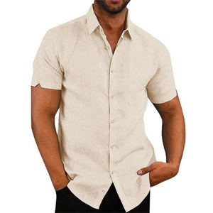 Summer New Lapel Solid Men Shirt