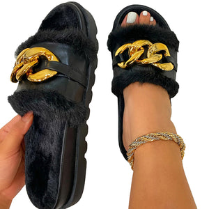 Summer Plush Slippers Fashion Open Toe Solid Color Women Sandals
