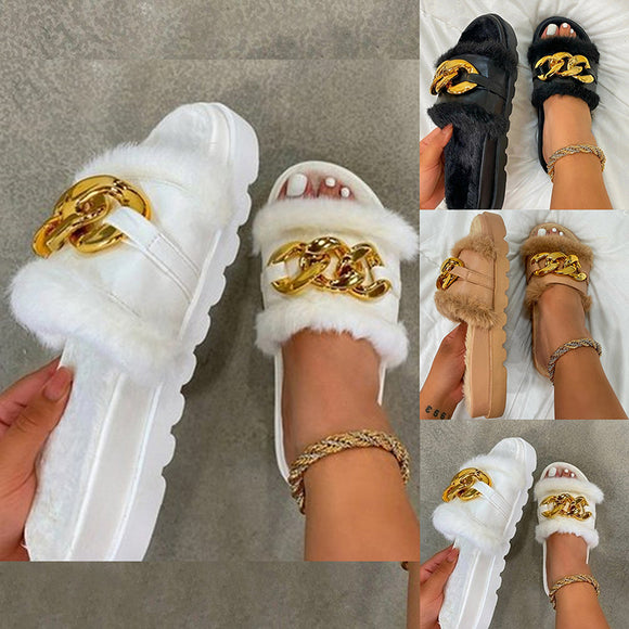 Summer Plush Slippers Fashion Open Toe Solid Color Women Sandals
