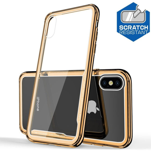 Phone Case - Plating Clear Tempered Glass Gold Frame Hard Case for iPhone X XS XR XS Max