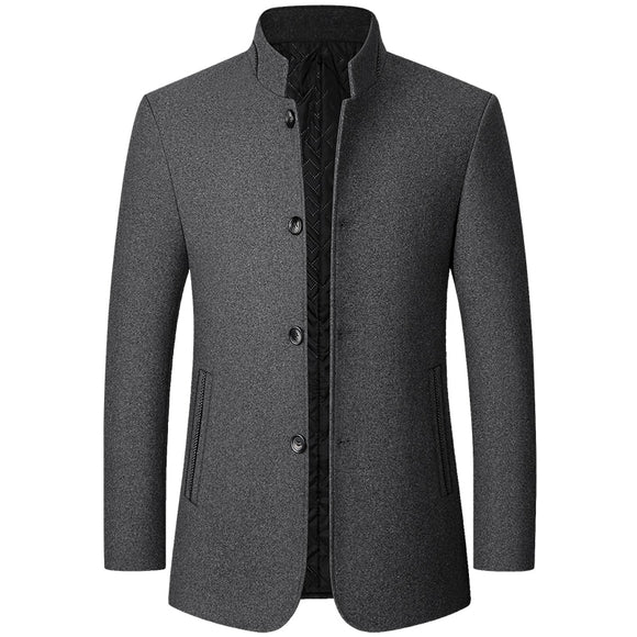 Men Thick Coats Stand Collar Wool Blend Jackets