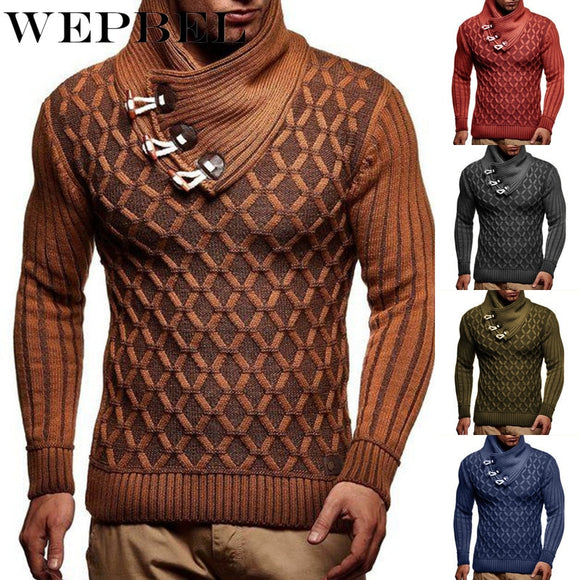Men Autumn Winter Warm Thick Scarf Collar Sweater