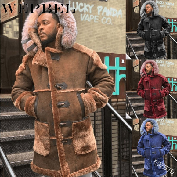 Men's Fashion Long Sleeve Fur Thicken Warm Coat