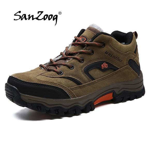 Winter Men Outdoor Leather Plush Hiking Shoes
