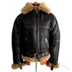 Winter Mens Fleece Fur Collar Motorcycle Jackets