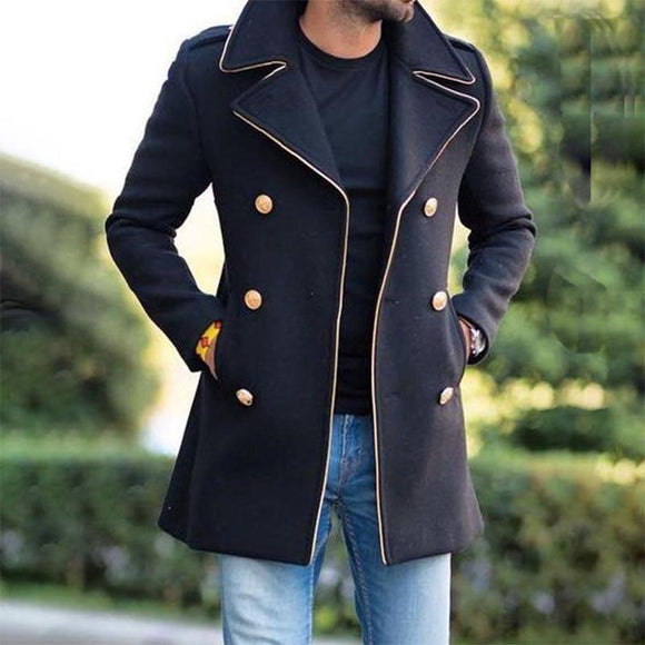 Men's Wear Double-breasted Fit Coat with Lapel Collar