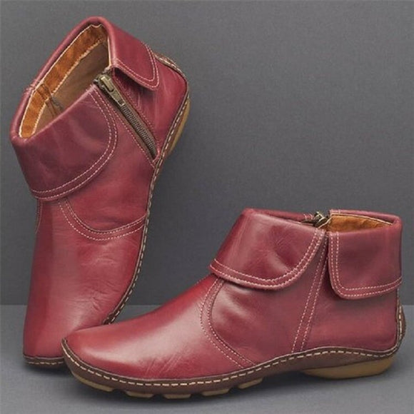 Women Autumn Vintage Zipper Lace Up Ankle Boots
