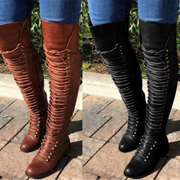 Women Leather Handmade Shoes High Boots