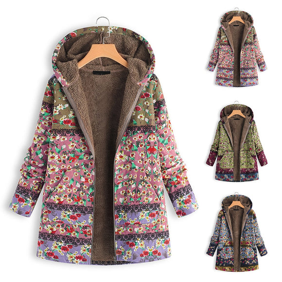 Long Printed Thickened Cotton Clothes Coat