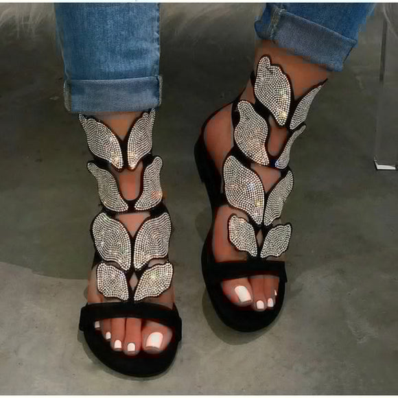 Women Sandals Rhinestone Flats Summer Shoes