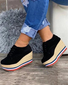 Women Sneakers Ladies Solid Color Wedge Thick Shoes