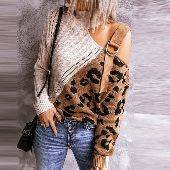 Women Turtleneck Sexy Off Shoulder Knitted Sweaters