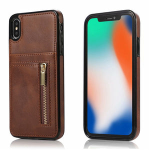 Zipper Leather Card Holder Wallet Covers Case for iPhone X XR XS Max