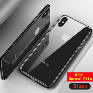 Luxury Ultra Thin Slim Transparent Glass Case for iPhone XS Max XR X 8 7 Plus 6 6s